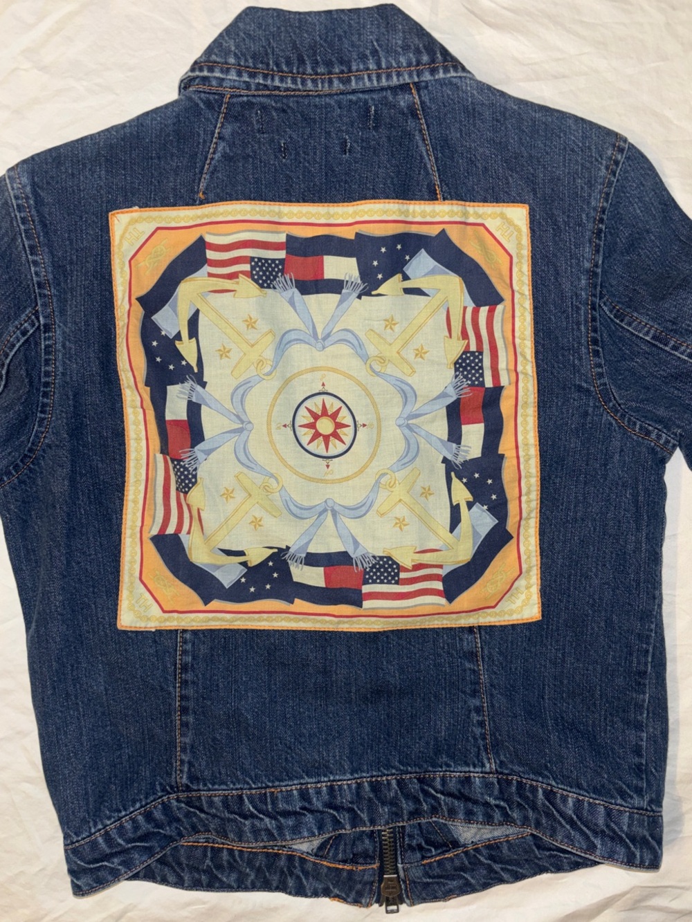 Vintage Tommy Hilfiger Women’s Y2K Nautical Zip Denim Jacket - Medium